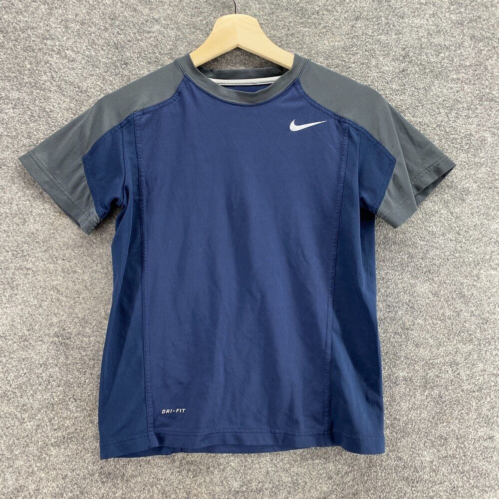 Nike Activewear T-Shirt Boys M Medium Blue Crew Neck Dri Fit Short Sleeve Active